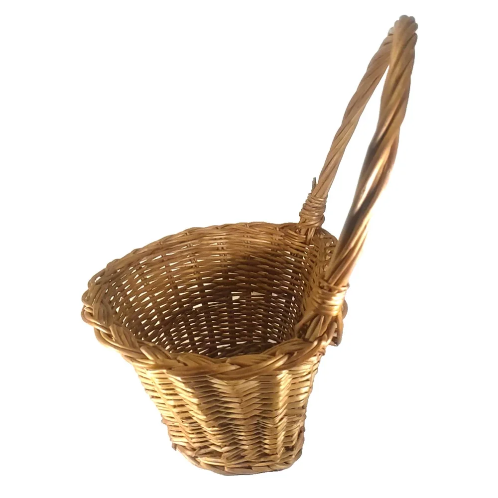 Hanging Half Basket Wicker Rattan Light Brown Handle Plant Storage